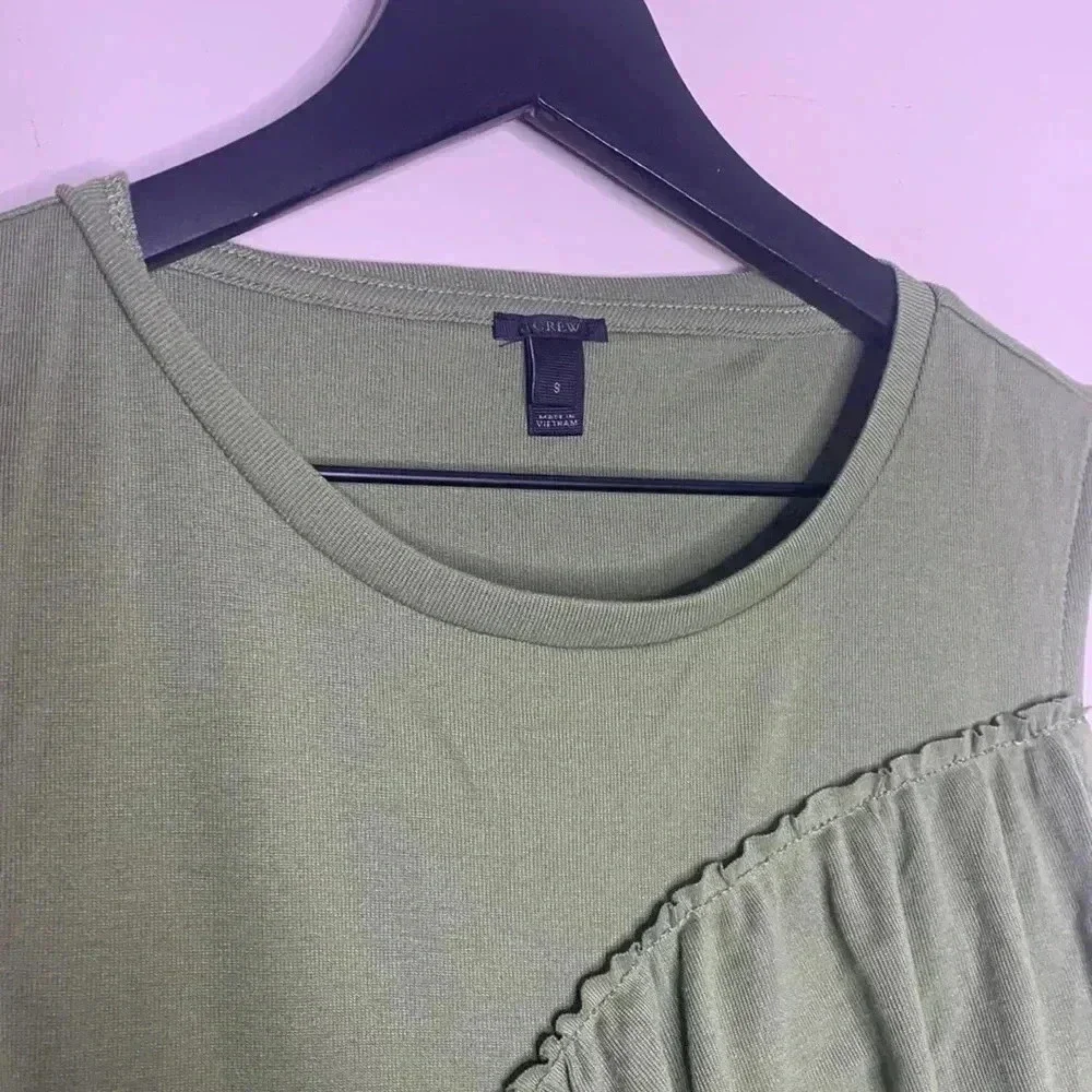 J.Crew Drapey Ruffle Tank Top Green Sleeveless Shirt Size Small